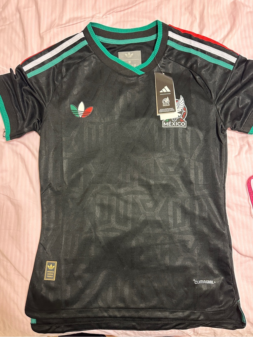 adidas Black Mexico Replica Soccer Jersey with Green and Red Accents